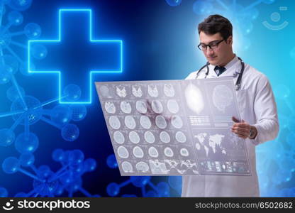 Telemedicine concept with doctor looking at x-ray image