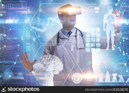 Telemedicine concept with doctor wearing VR glasses