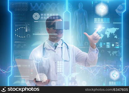 Telemedicine concept with doctor wearing VR glasses