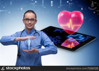 Telemedicine concept with remote monitoring of heart condition