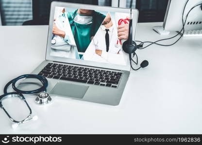 Telemedicine service online video call for doctor to actively chat with patient via remote healthcare consultant software . People can use app to contact doctors for virtual meeting from home .. Telemedicine service online video call for doctor to actively chat with patient