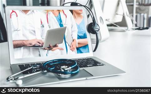 Telemedicine service online video call for doctor to actively chat with patient via remote healthcare consultant software . People can use app to contact doctors for virtual meeting from home .. Telemedicine service online video call for doctor to actively chat with patient