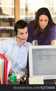 Teleoperator working in a call center
