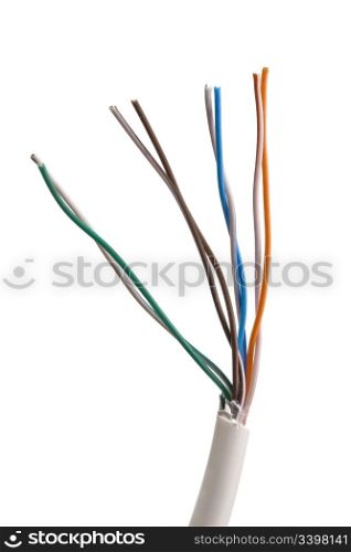 Telephone cable on white background