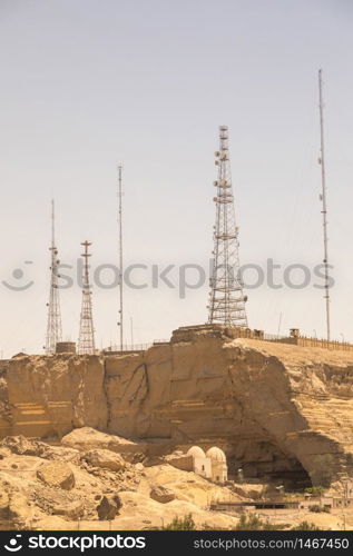 Television antenna on mountain desert