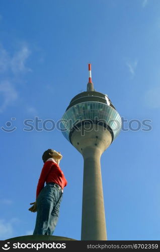 Television Tower and statue in Dusseldorf, Germany.