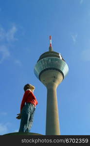 Television Tower and statue in Dusseldorf, Germany.