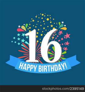 Template 16 birthday celebration and abstract text on white background vector illustration. Template 16 birthday celebration and abstract text on white background illustration