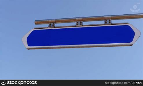 Template. Blue road sign with empty space and sky on a background