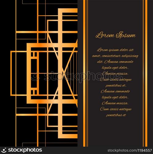 Template invitation style Gatsby with gold pattern and place for text for your design. Template invitation style Gatsby with gold pattern and place for