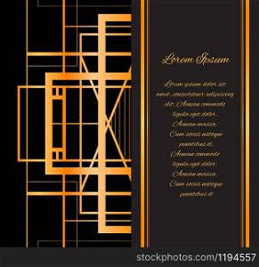 Template invitation style Gatsby with gold pattern and place for text for your design. Template invitation style Gatsby with gold pattern and place for