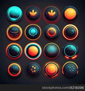 template round game button ai generated. circle mobile, play colorful, glossy frame template round game button illustration. template round game button ai generated