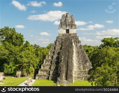 Temple 1, also known as the Jaguar Temple, in Tikal National Park, Guatemala in Central America