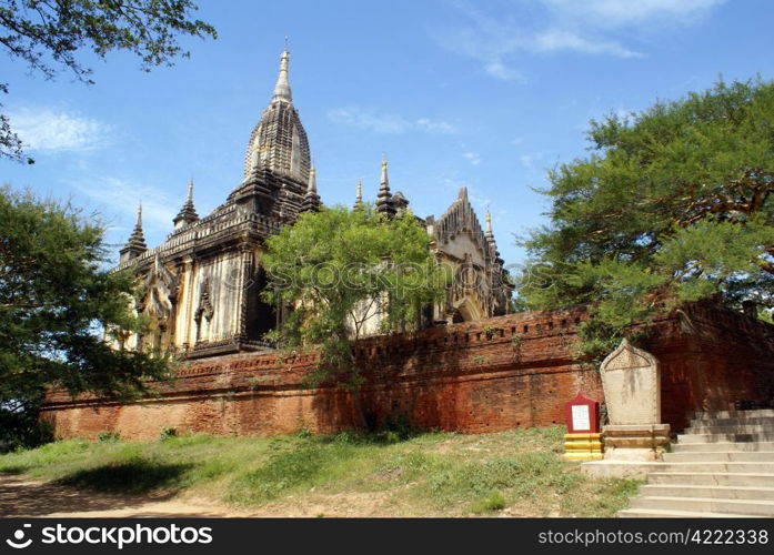 Temple and brick wall in Old Bagan, Myanmar