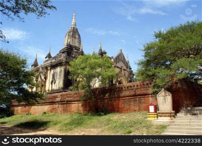 Temple and brick wall in Old Bagan, Myanmar
