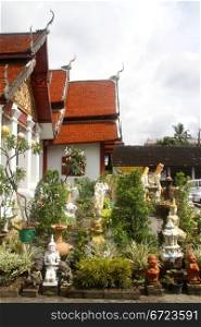 Temple and garden in monastery, Chiang Mai, Thailand
