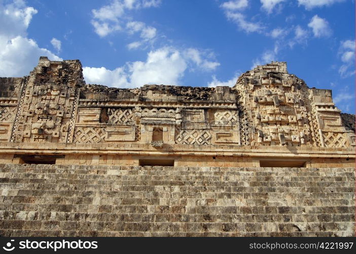 Temple and staircase in nunnery in Uxmal, Mexico