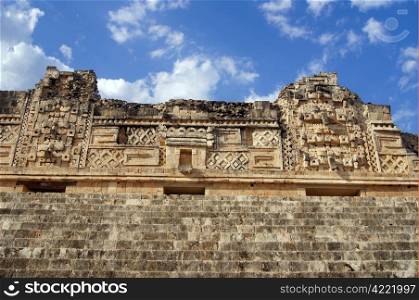 Temple and staircase in nunnery in Uxmal, Mexico