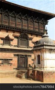 Temple and wall of king&rsquo;s palace on the Durbar square in Bhaktapur, Nepal