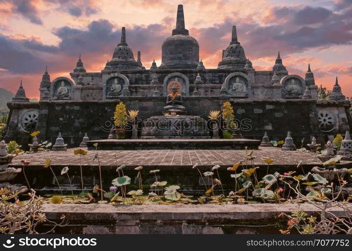 Temple Brahma Vihara Arama Banjar Bali, Indonesia at sunset