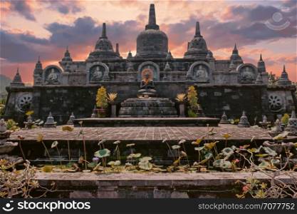 Temple Brahma Vihara Arama Banjar Bali, Indonesia at sunset