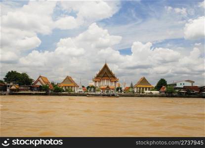 Temple from the Chao Praya River Bangkok Thaliand on 27 august 2011