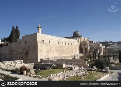 Temple mount Al Aqsa mosque and old city jerusalem walls