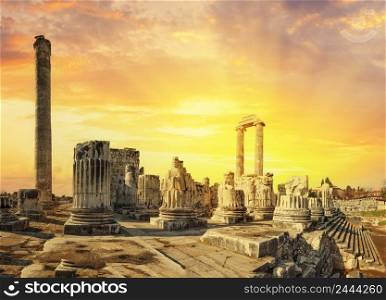 Temple of Apollo in the ancient city of Didim at sunset. Turkey. Temple of Apollo in ancient city of Didim at sunset