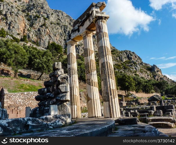 Temple of Athena pronoia at Delphi oracle in Greece