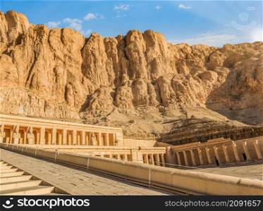Temple of egyptian qeen Hatshepsut in desert of Luxor. Temple in desert