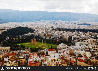 Temple of Olympian Zeus in Athens, Greece on an overcast day