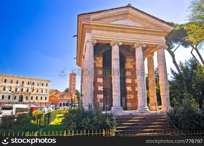 Temple of Portuno acient landmark of eternal city of Rome, Roman heritage capital of Italy