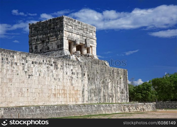 Temple of the Jaguar at the end of Great Ball Court for playing &quot;pok-ta-pok&quot; near Chichen Itza pyramid, Mexico