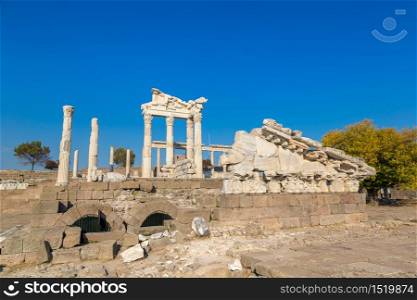 Temple of Trajan in ancient city Pergamon, Bergama, Turkey in a beautiful summer day