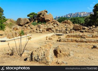 Temple of Zeus ruins in famous ancient Valley of Temples, Agrigento, Sicily, Italy. UNESCO World Heritage Site.