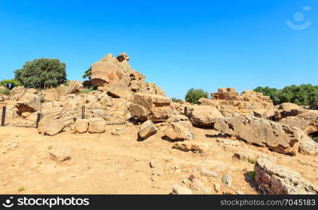 Temple of Zeus ruins in famous ancient Valley of Temples, Agrigento, Sicily, Italy. UNESCO World Heritage Site.