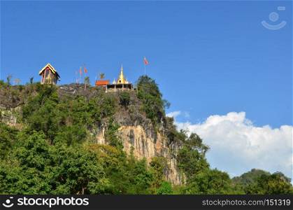 Temple on the moutain Thong Pha Phom temple, Kanchanaburi, Thailand