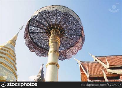 Temple, umbrella and stupa in Wat Phra That Doi Suthep, Chiang Mai, Thailand