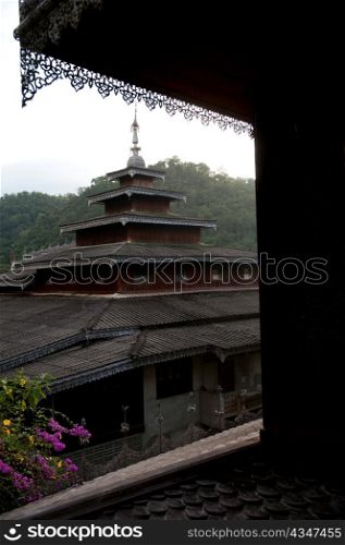 Temple viewed from a window, Thailand