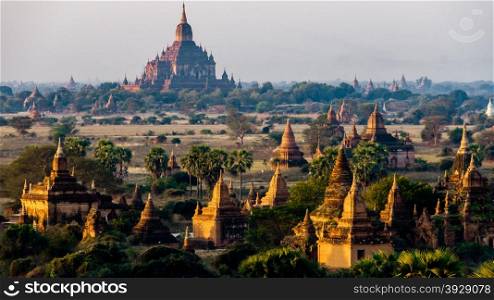 Temples of Bagan during the sunrise in Myanmar Burma. Temples of Bagan