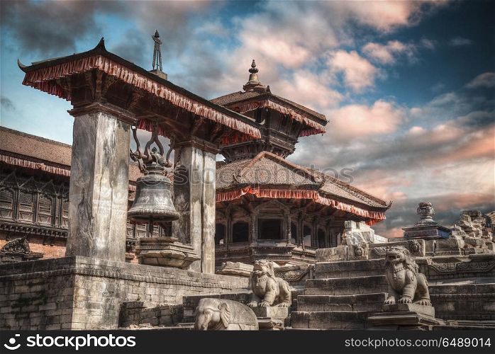 Temples of Durbar Square in Bhaktapur, Kathmandu valey, Nepal.. Durbar Square in Bhaktapur