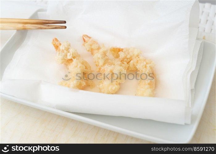 Tempura dish made of shrimps