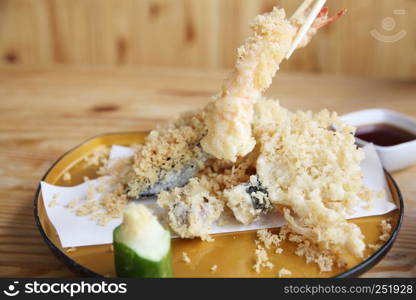 Tempura Japanese Food on wood background