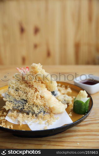 Tempura Japanese Food on wood background