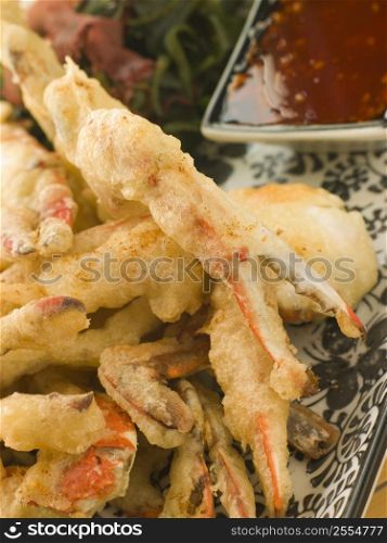 Tempura of Soft Shell Crab with Chili Sauce and Seaweed salad