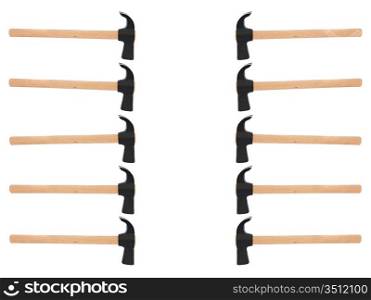 Ten hammers - a over white background -
