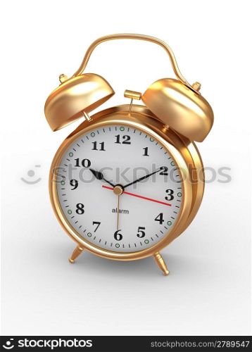 Ten o&acute;clock. Old-fashioned alarm clock on white background. 3d
