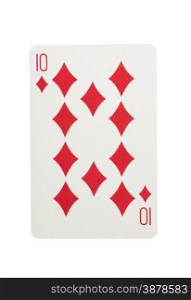 Ten of Diamonds playing card, isolated on white background