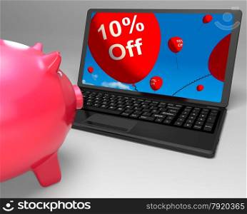 Ten Percent Off On Laptop Shows Small Discounts And Promos