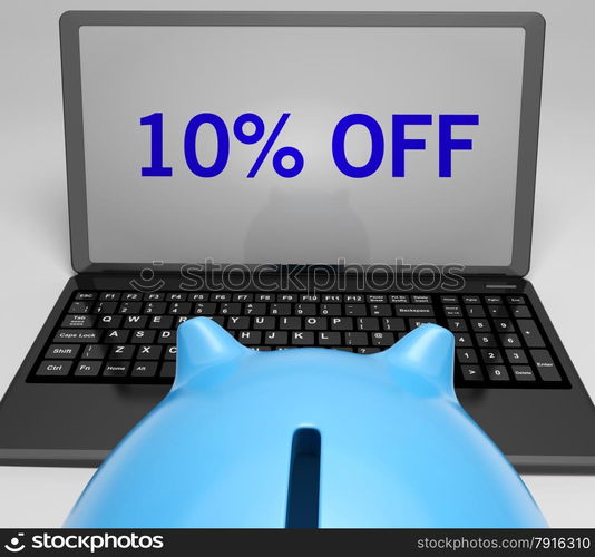 Ten Percent Off On Notebook Showing Reductions And Promos